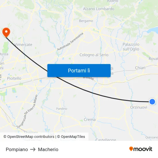 Pompiano to Macherio map