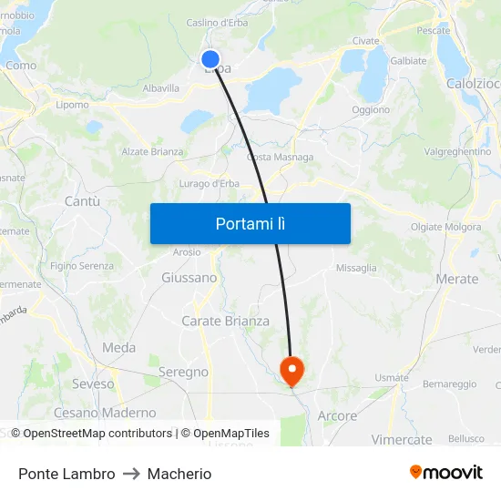 Ponte Lambro to Macherio map