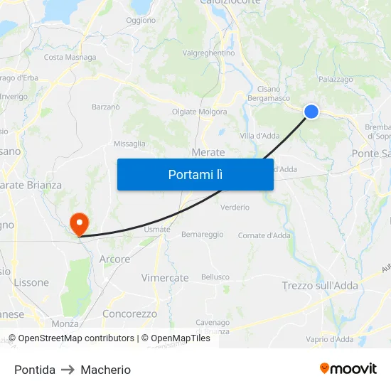 Pontida to Macherio map