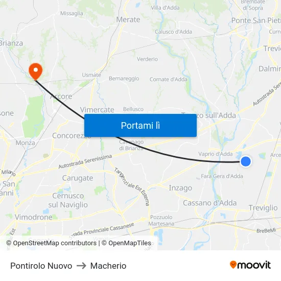 Pontirolo Nuovo to Macherio map