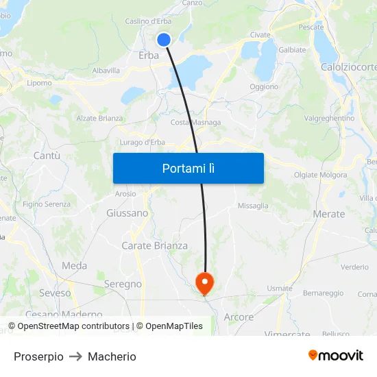 Proserpio to Macherio map