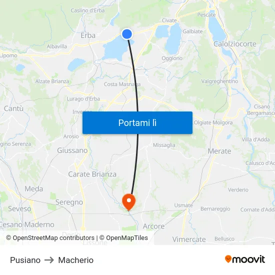 Pusiano to Macherio map