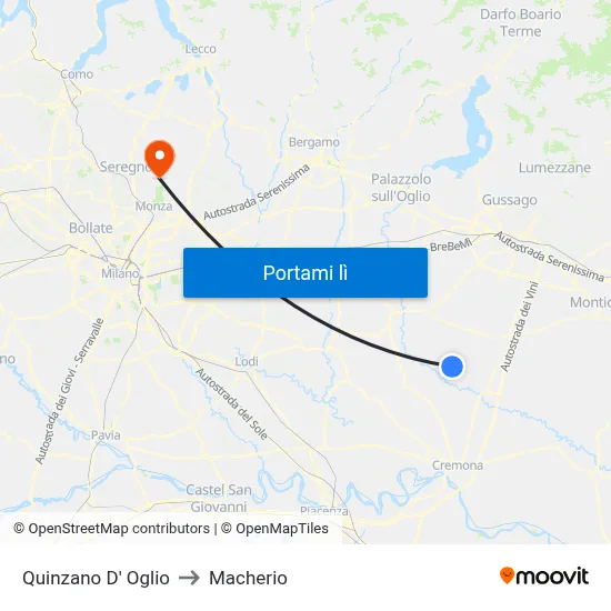 Quinzano D' Oglio to Macherio map