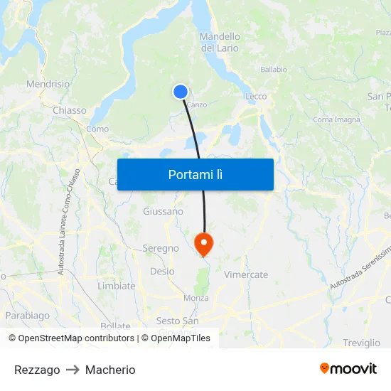 Rezzago to Macherio map