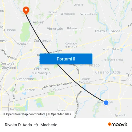 Rivolta D' Adda to Macherio map