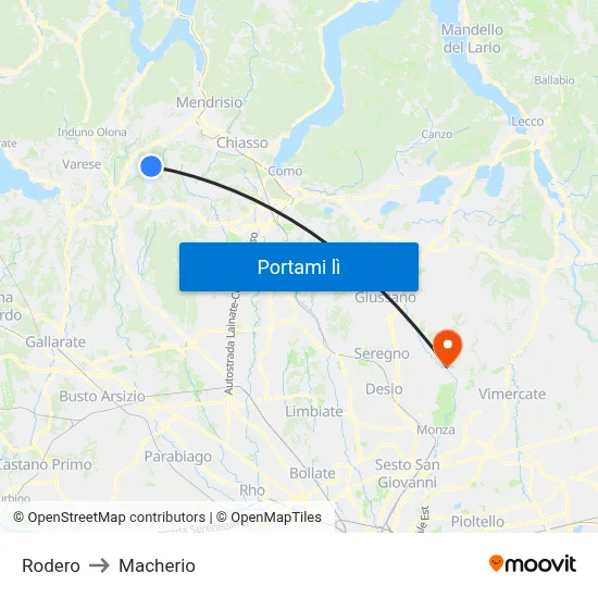 Rodero to Macherio map