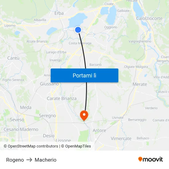 Rogeno to Macherio map