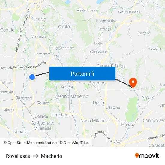 Rovellasca to Macherio map