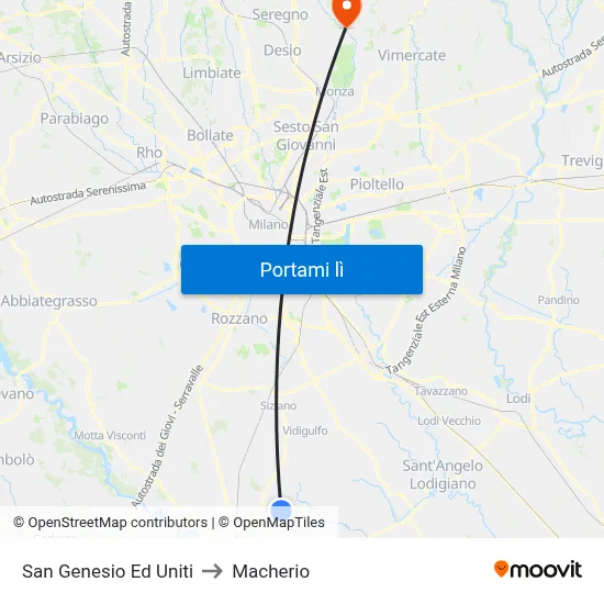 San Genesio Ed Uniti to Macherio map