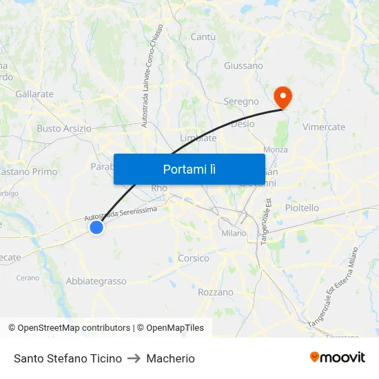 Santo Stefano Ticino to Macherio map