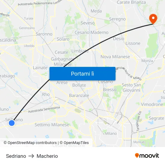 Sedriano to Macherio map