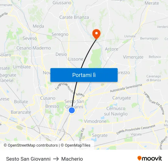 Sesto San Giovanni to Macherio map