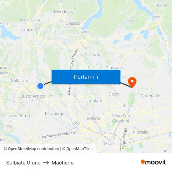 Solbiate Olona to Macherio map