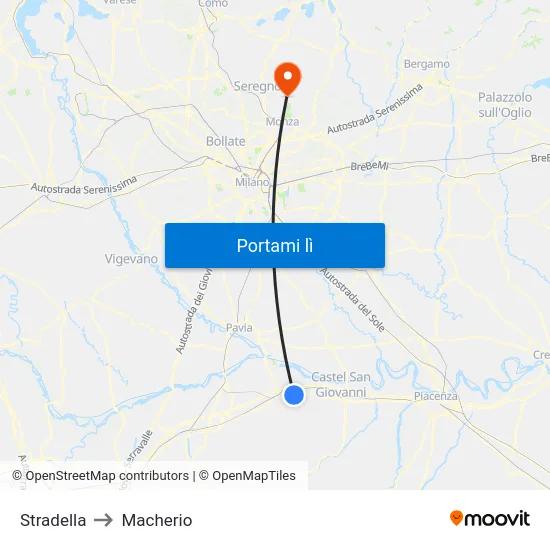 Stradella to Macherio map