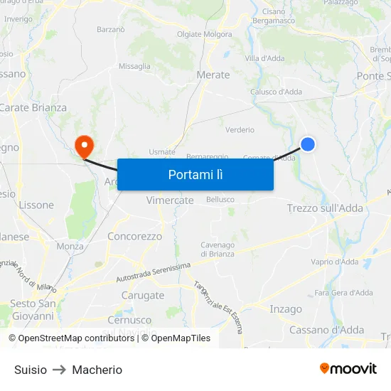 Suisio to Macherio map