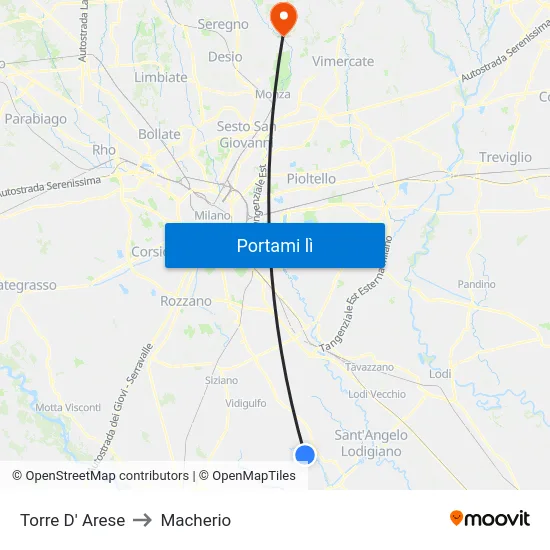 Torre D' Arese to Macherio map