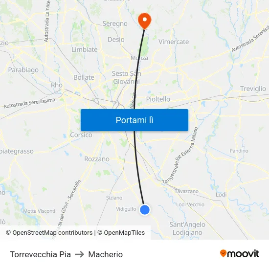 Torrevecchia Pia to Macherio map