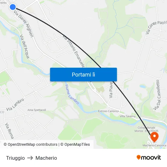 Triuggio to Macherio map