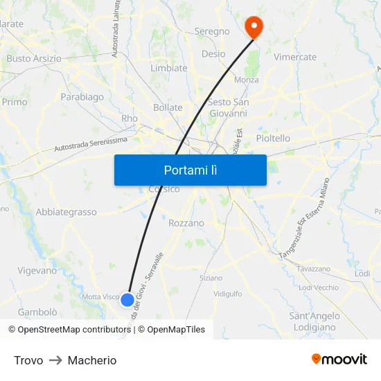 Trovo to Macherio map