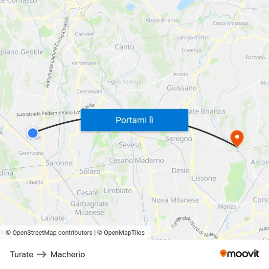 Turate to Macherio map