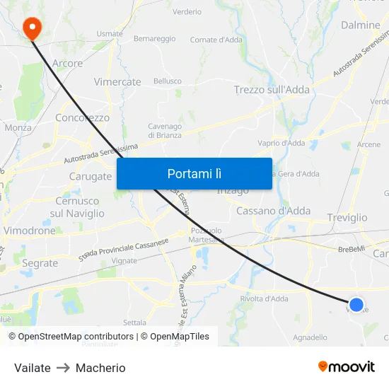 Vailate to Macherio map