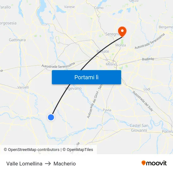 Valle Lomellina to Macherio map