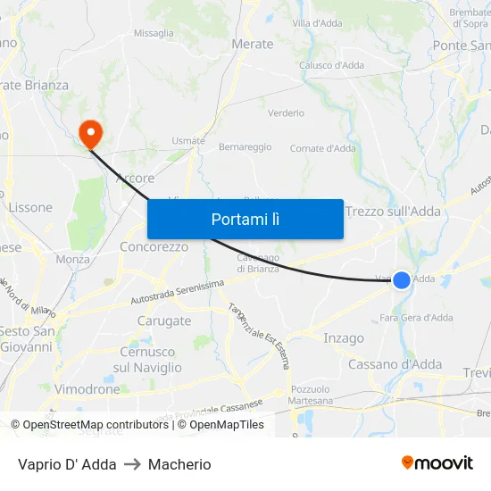 Vaprio D' Adda to Macherio map