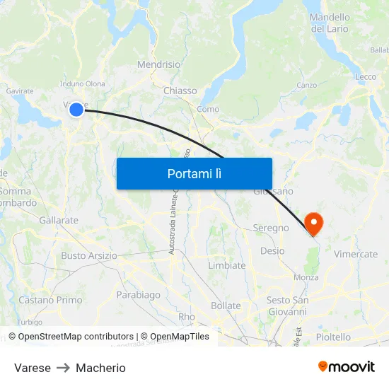 Varese to Macherio map
