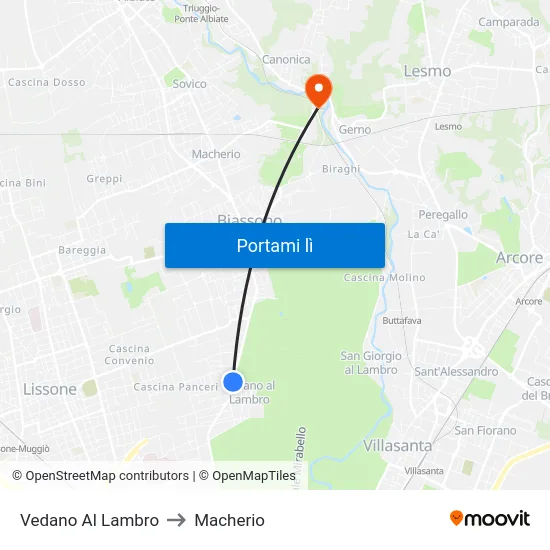 Vedano Al Lambro to Macherio map