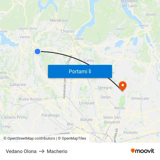 Vedano Olona to Macherio map