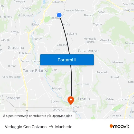Veduggio Con Colzano to Macherio map