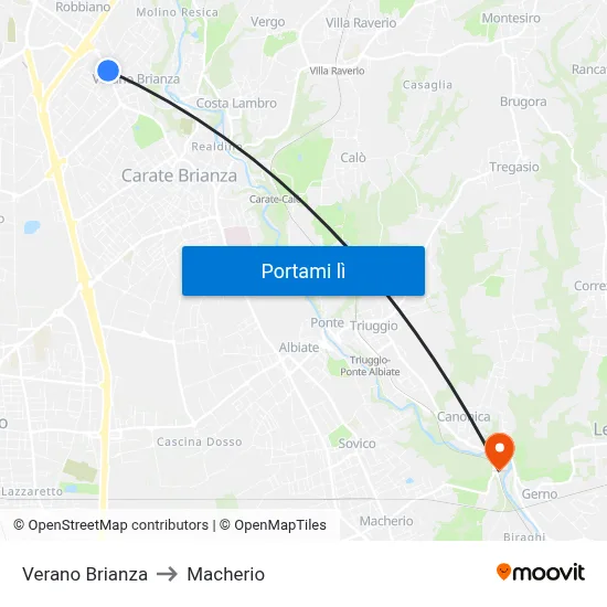 Verano Brianza to Macherio map