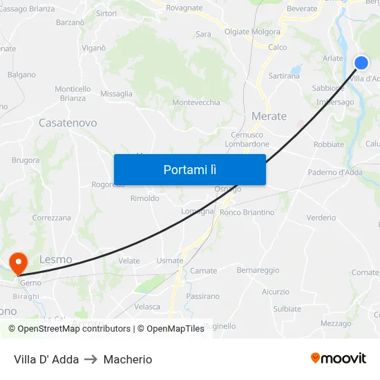 Villa D' Adda to Macherio map