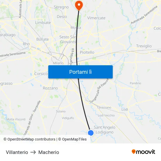 Villanterio to Macherio map