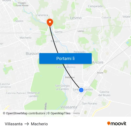 Villasanta to Macherio map