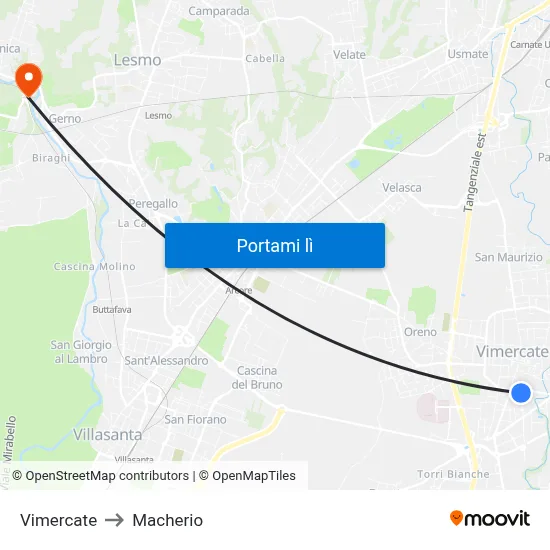 Vimercate to Macherio map