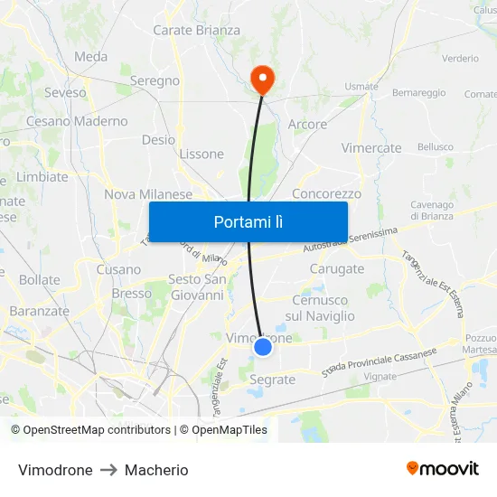 Vimodrone to Macherio map