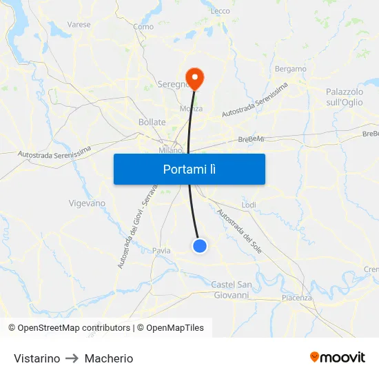 Vistarino to Macherio map