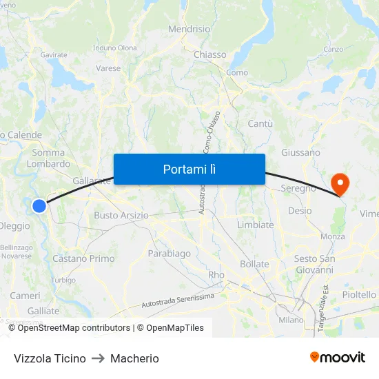 Vizzola Ticino to Macherio map