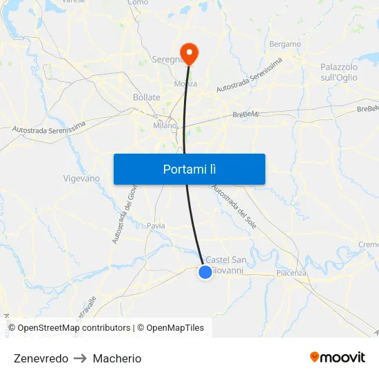 Zenevredo to Macherio map