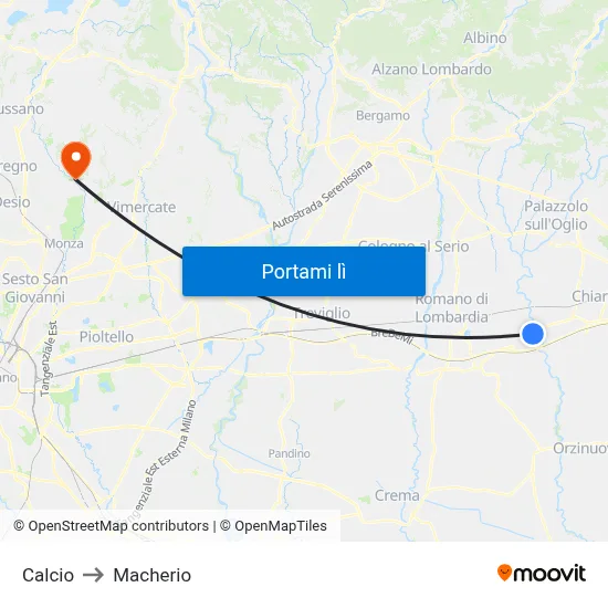 Calcio to Macherio map