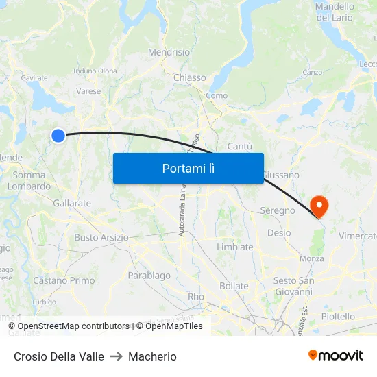 Crosio Della Valle to Macherio map