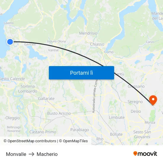 Monvalle to Macherio map