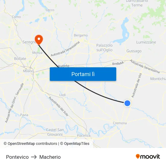 Pontevico to Macherio map
