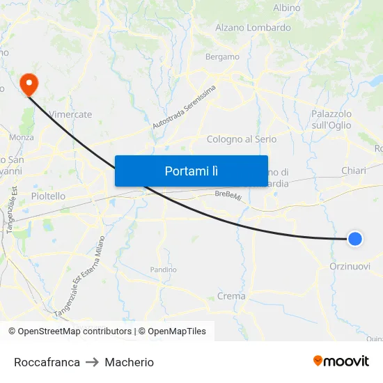 Roccafranca to Macherio map