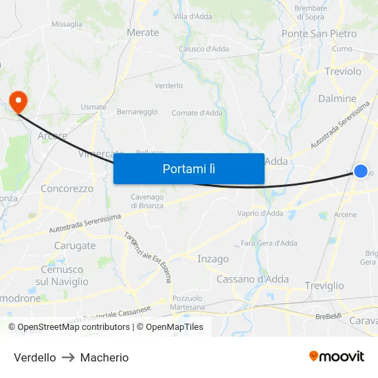 Verdello to Macherio map