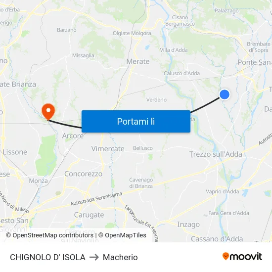 CHIGNOLO D' ISOLA to Macherio map