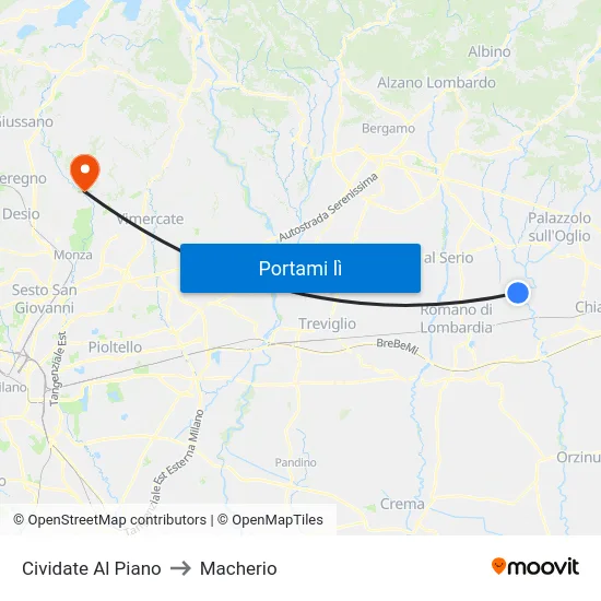 Cividate Al Piano to Macherio map