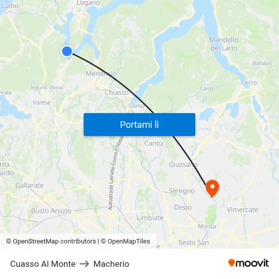 Cuasso Al Monte to Macherio map