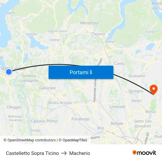 Castelletto Sopra Ticino to Macherio map